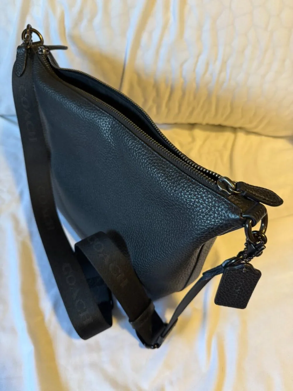 Coach Top Zip Messenger Bag - CBF03 in Black Pebbled Leather w/ Adjustable Strap